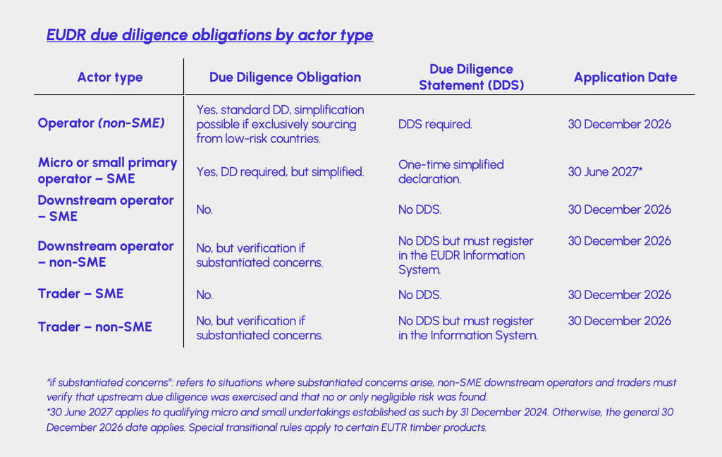 EUDR due diligence by actor type